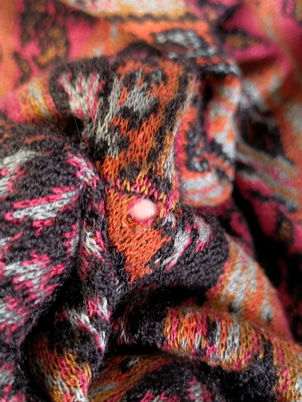 Peruvian Connection M Paisley Tribal Alpaca Wool Sweater Cardigan FLAW HOLES - Picture 2 of 10